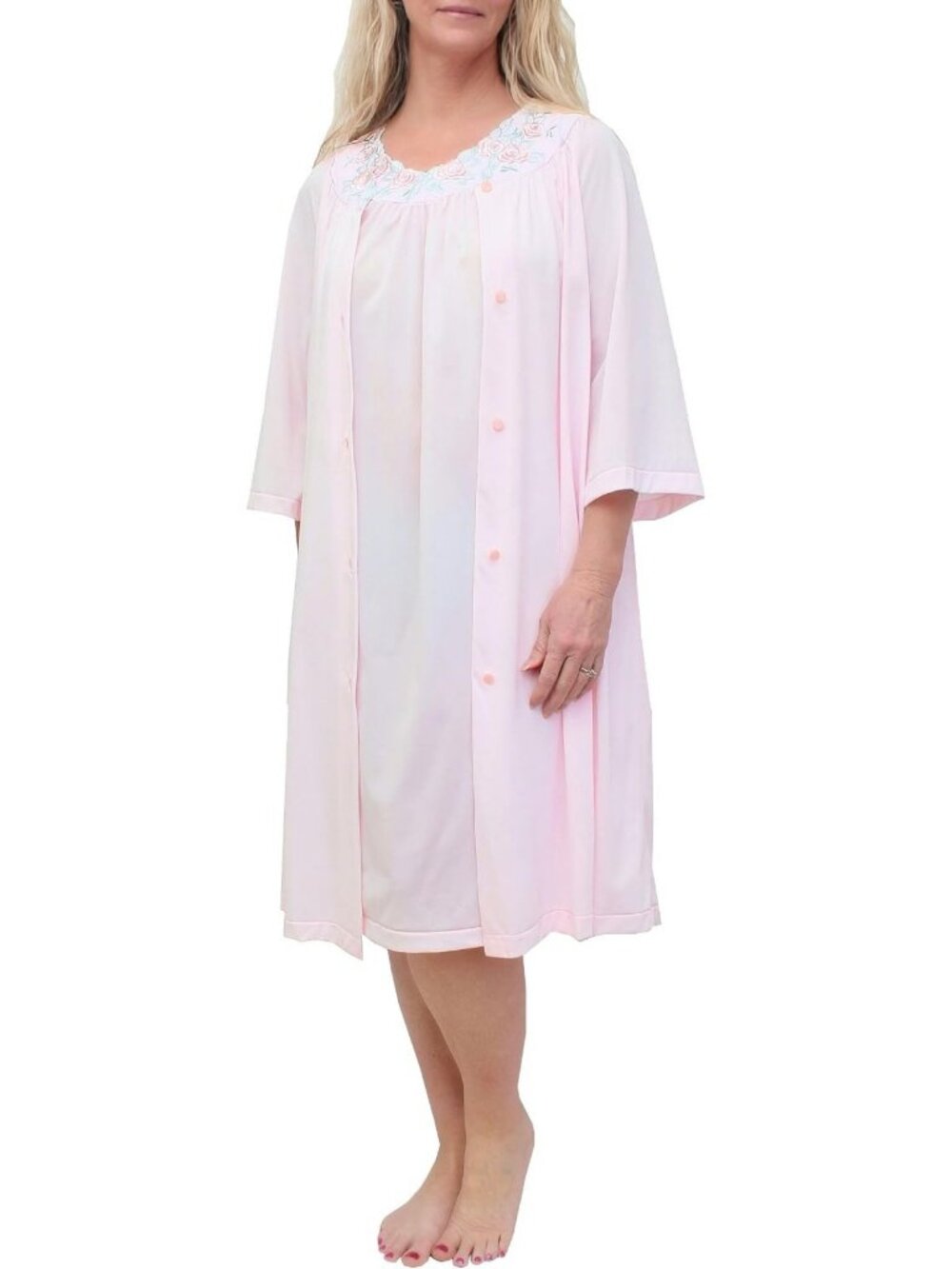Cozy Pink Nightgown & Matching Robe Set for Women, Plus Size 1X, Sleepwear